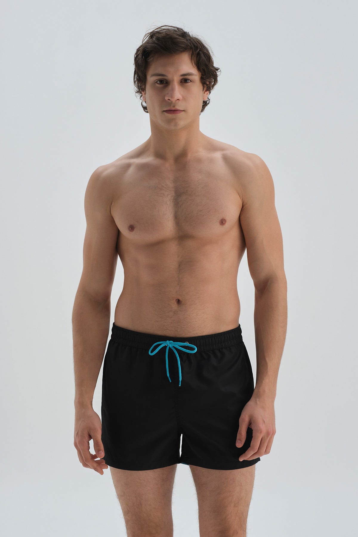 Siyah - Turkuaz Micro Kısa Düz Deniz Şortu