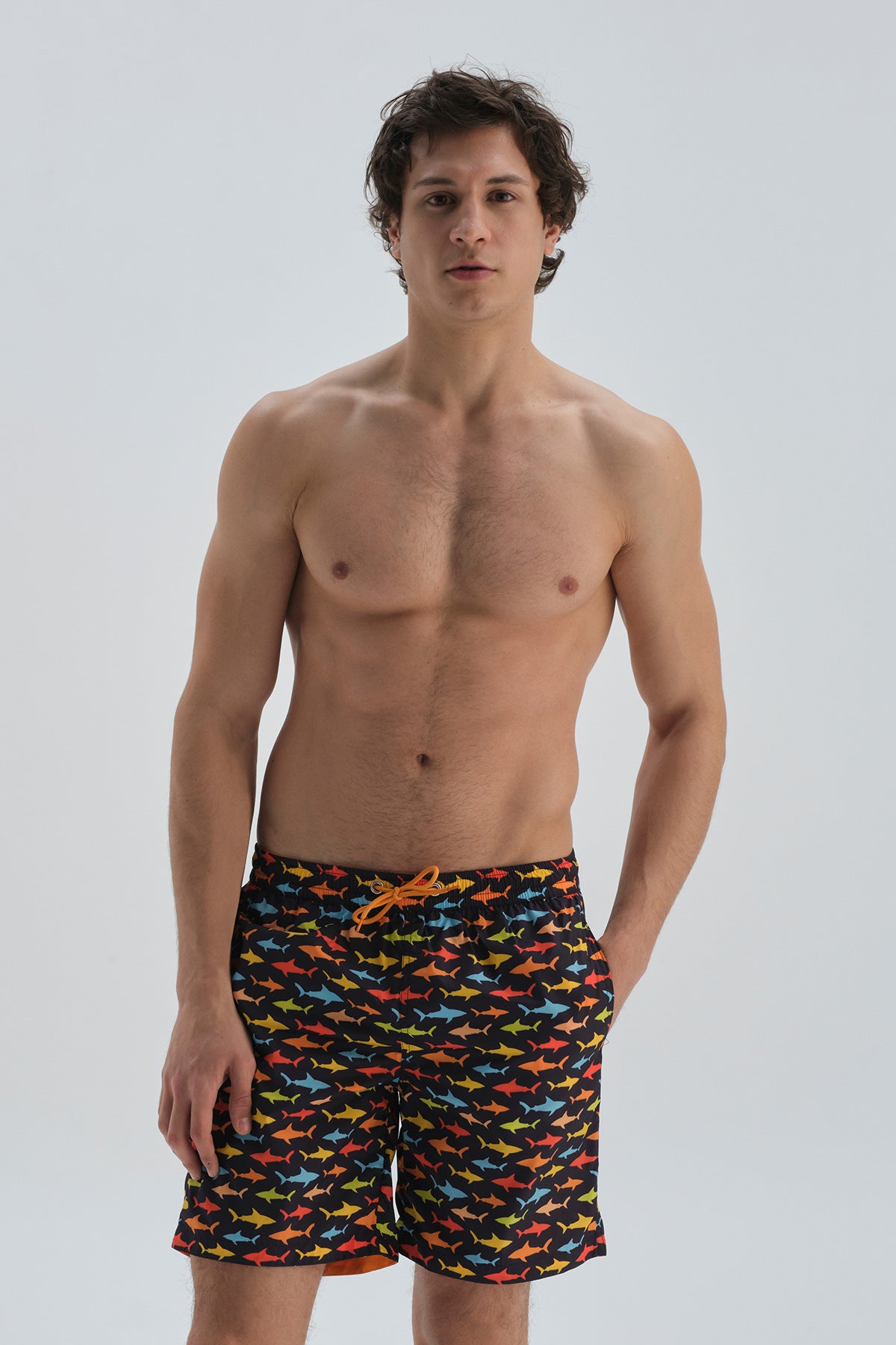 Lacivert Micro Orta Balık Desenli Şort