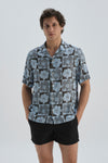 Antrasit-Mavi Desenli Kısa Kol Gömlek