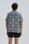 Antrasit-Mavi Desenli Kısa Kol Gömlek
