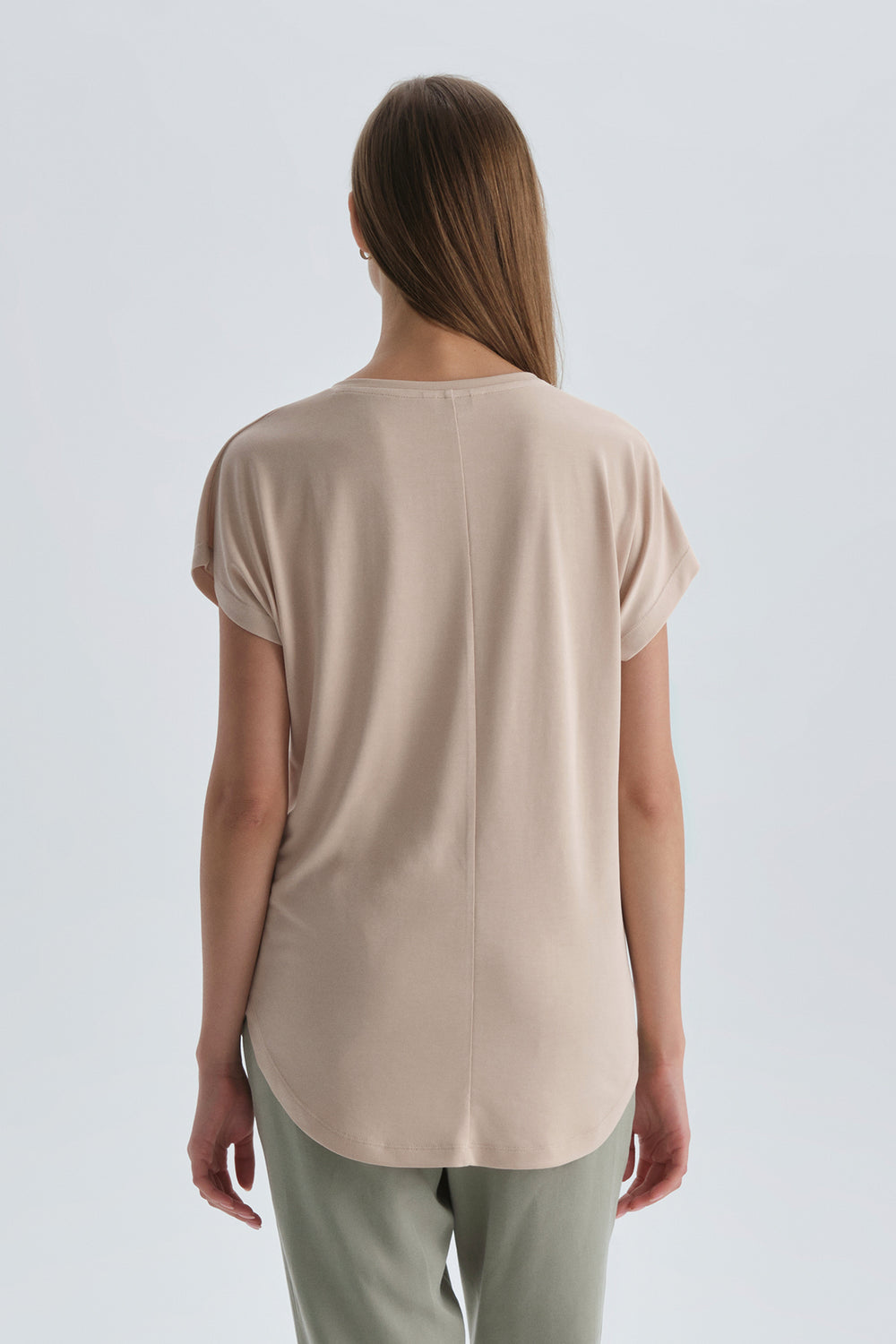 Vizon Baskısız V Yaka T-Shirt