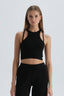 Siyah Ip Askılı Halter Yaka Crop Atlet