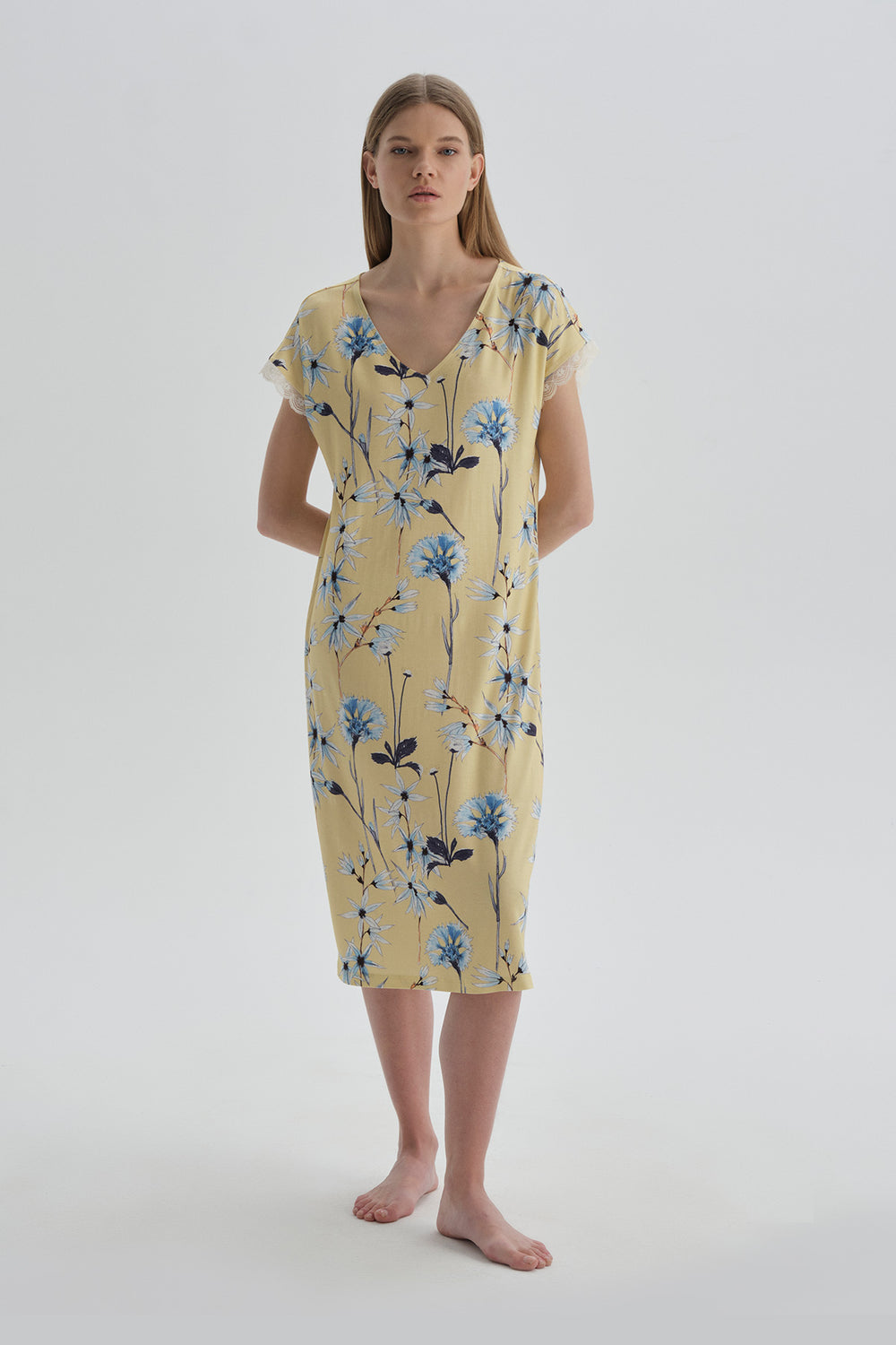 YELLOW PRINTED LOUNGEWEAR DRESS