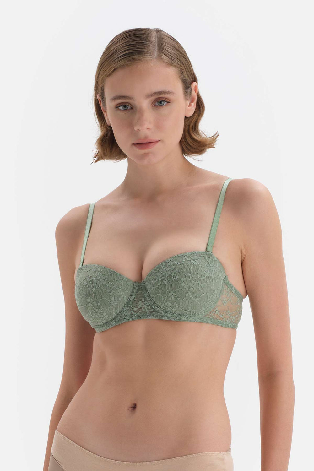 Yeşil Balenli Yarı Dolgulu Straplez Sütyen