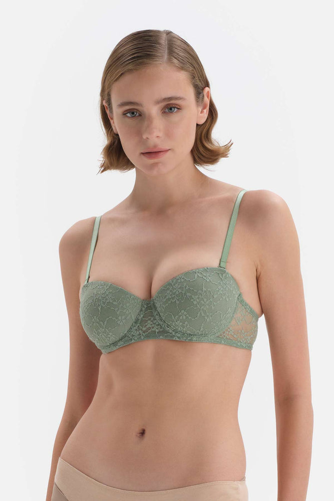 Yeşil Balenli Yarı Dolgulu Straplez Sütyen