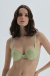 Yeşil Dolgusuz Balenli Straplez Dantelli Sütyen
