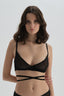 Siyah Balenli Kapsız Tül Bağlamalı Sütyen