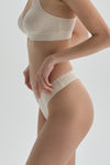 Ekru Dantel Detaylı Örme Tanga