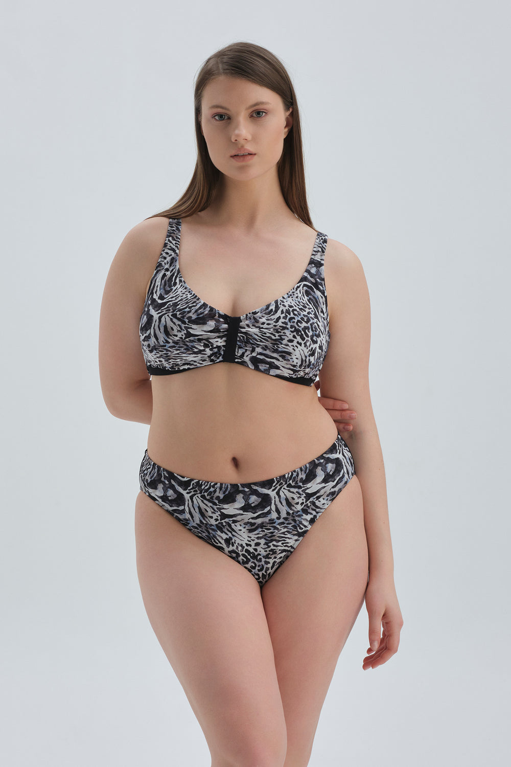 Siyah Beyaz Toparlayıcı Yüksek Bel Bikini Alt