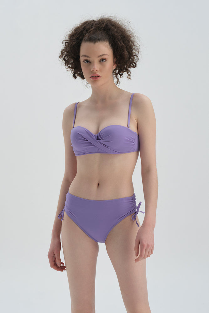 Lila Yanı Büzgülü Bikini Alt