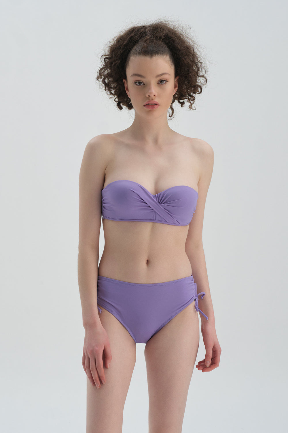 Lila Yanı Büzgülü Bikini Alt