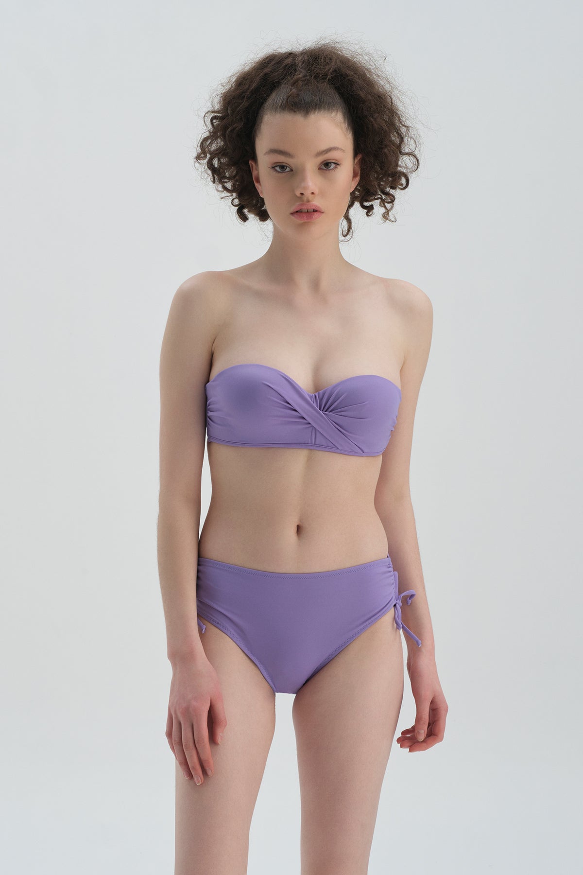 Lila Yanı Büzgülü Bikini Alt