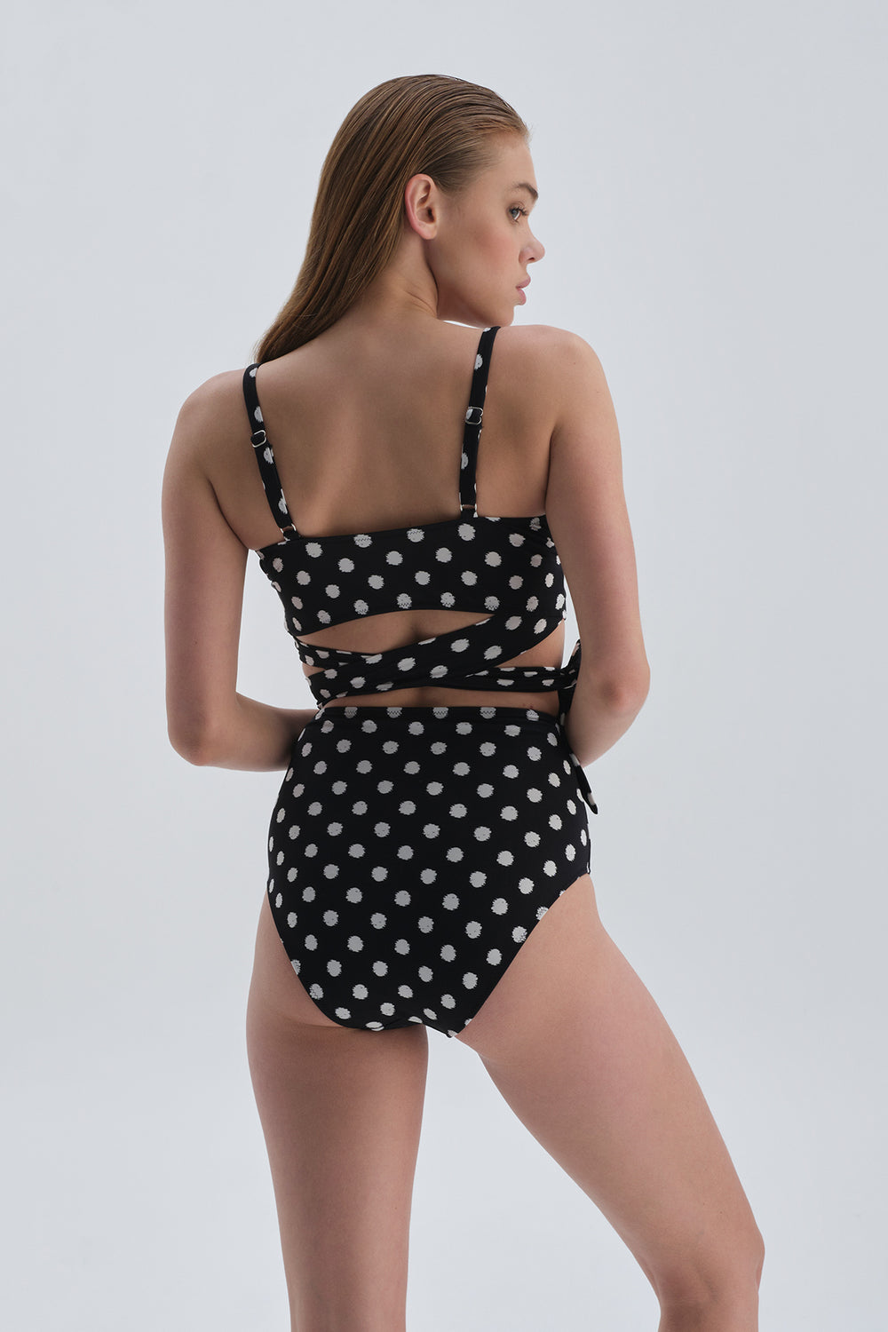 Siyah Beyaz Toparlayıcı Yüksek Bel Bikini Alt