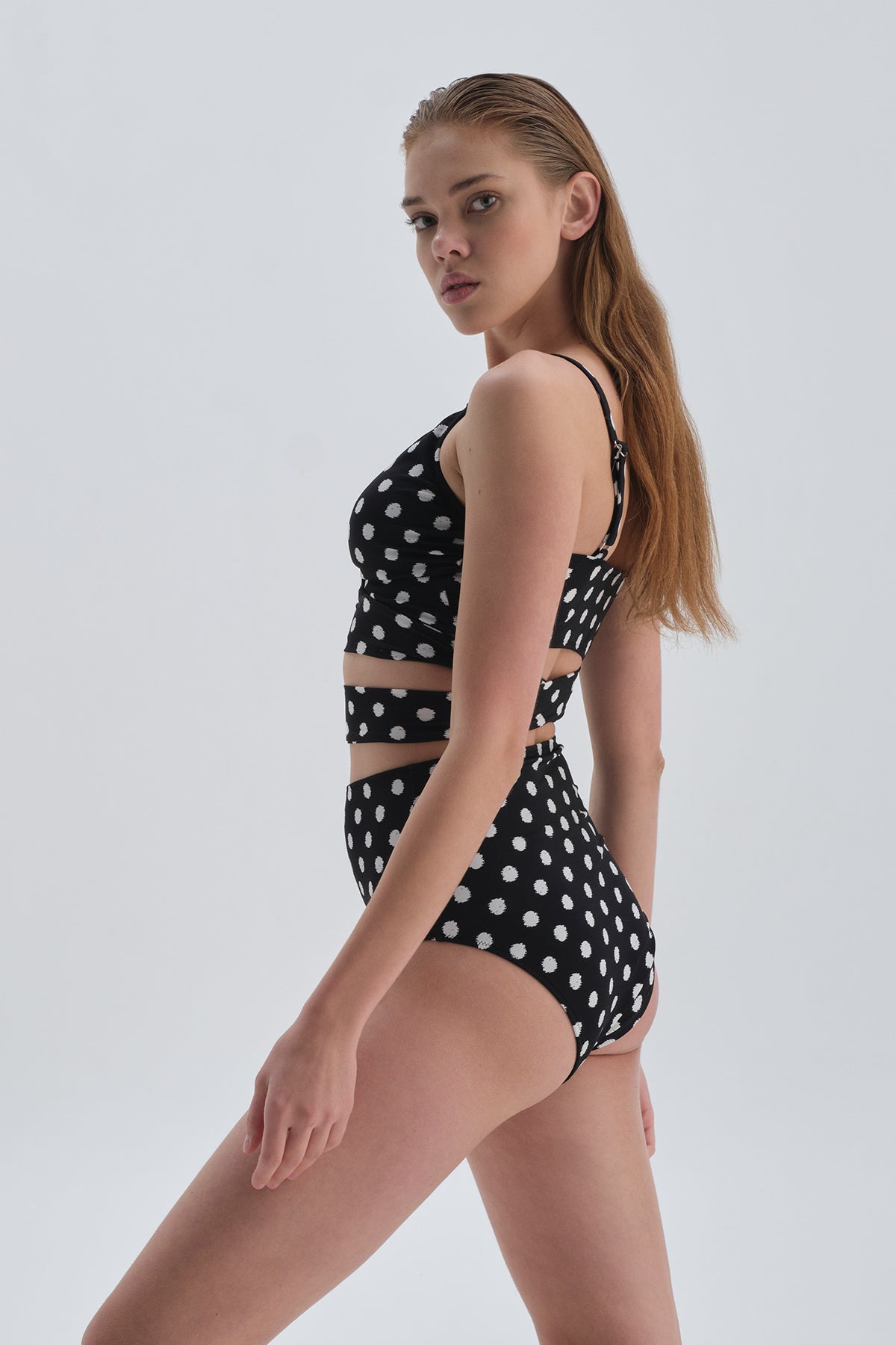 Siyah Beyaz Toparlayıcı Yüksek Bel Bikini Alt