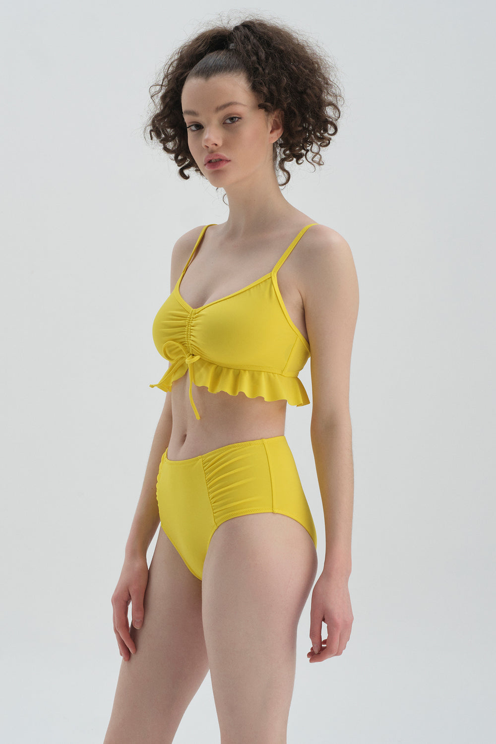 Neon Sarı Maksimum Toparlama Yanı Drapeli Yüksel Bel Bikini Alt