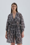 Siyah Beyaz Leopar Desenli Kimono