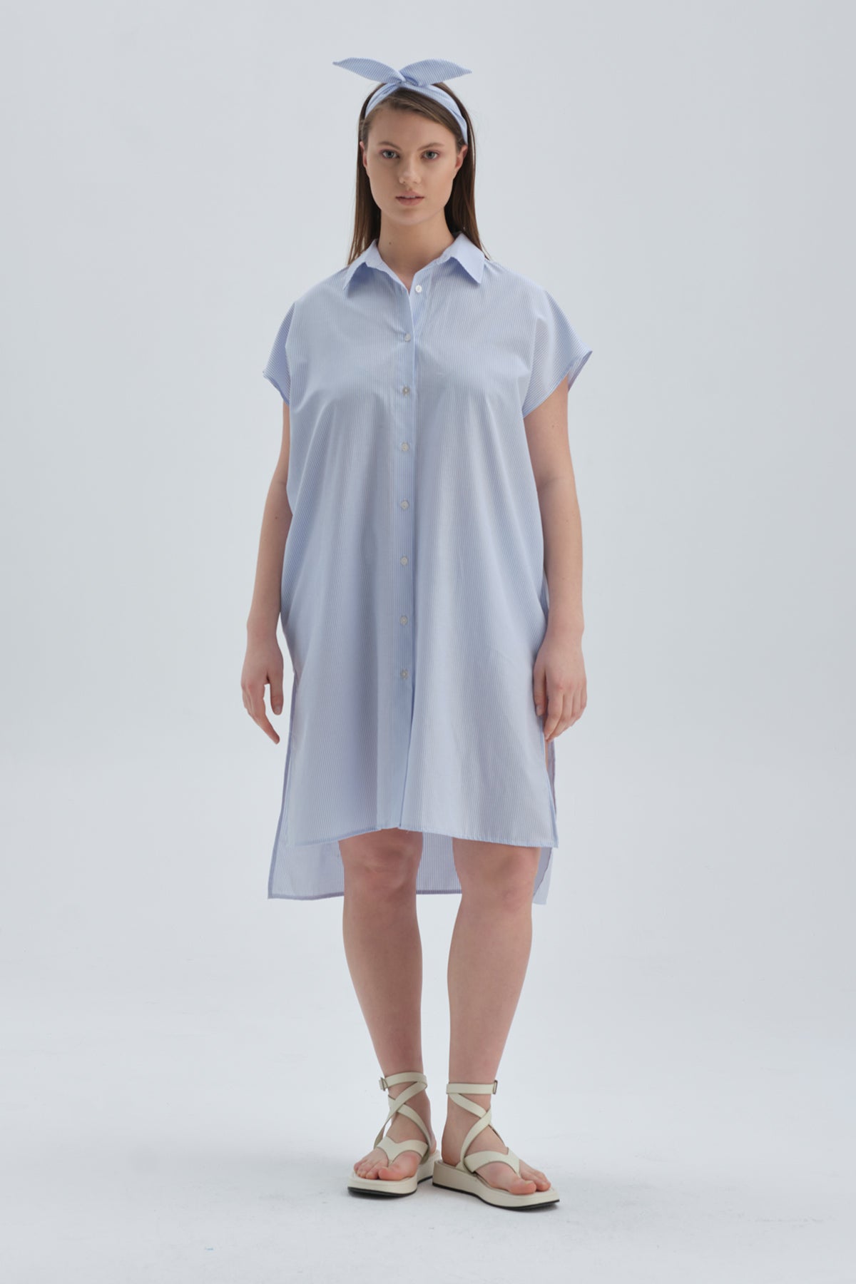 Mavi Gömlek Yaka Pamuklu Gömlek Pareo