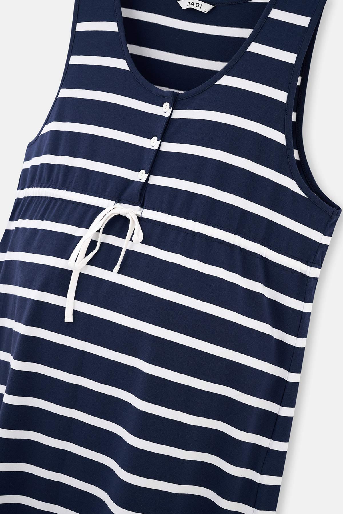 Lacivert Çizgili Çizgili Pamuklu Hamile Elbisesi