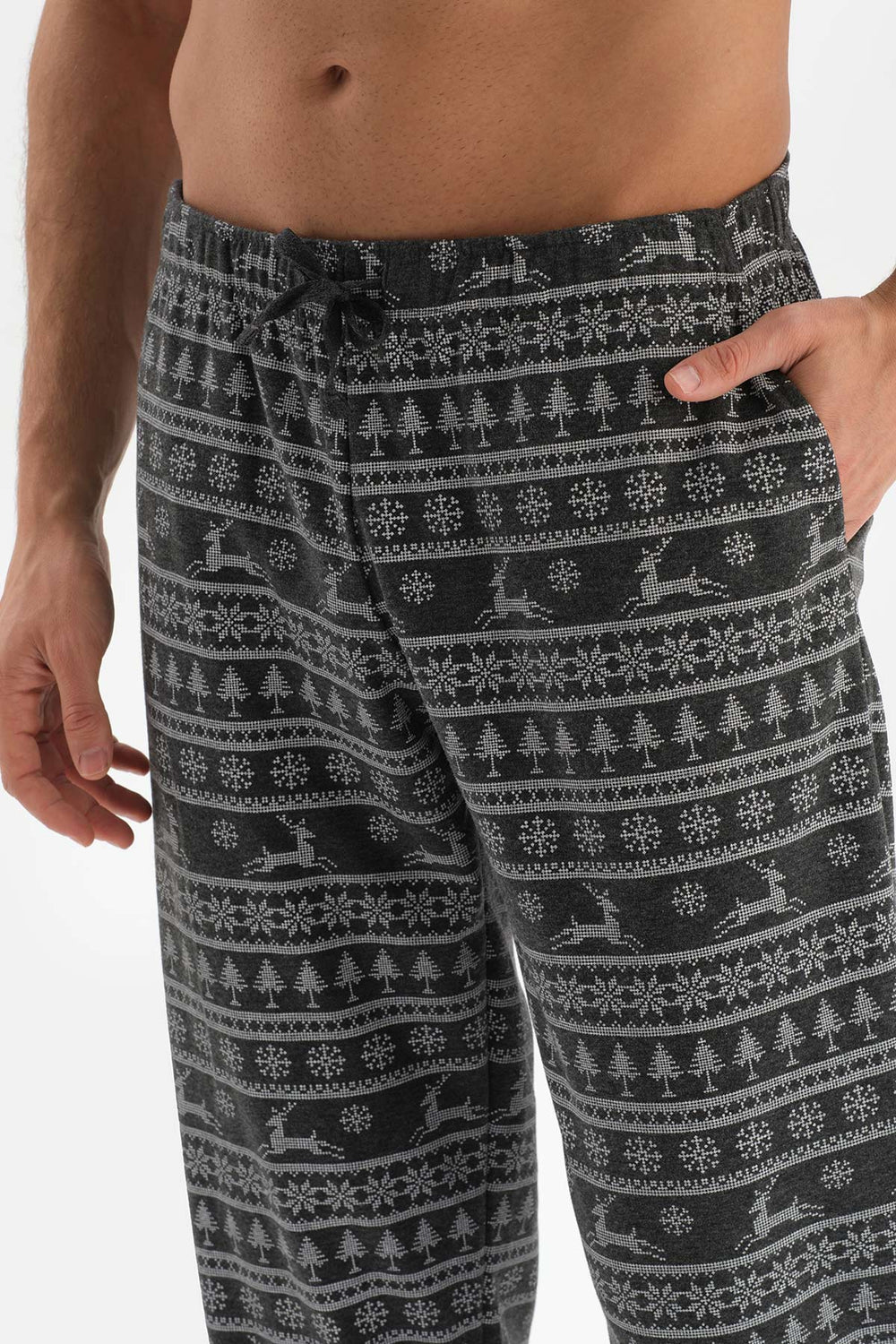 Antrasit Düğmeli Yaka Takma Cep Detaylı Pijama Takımı