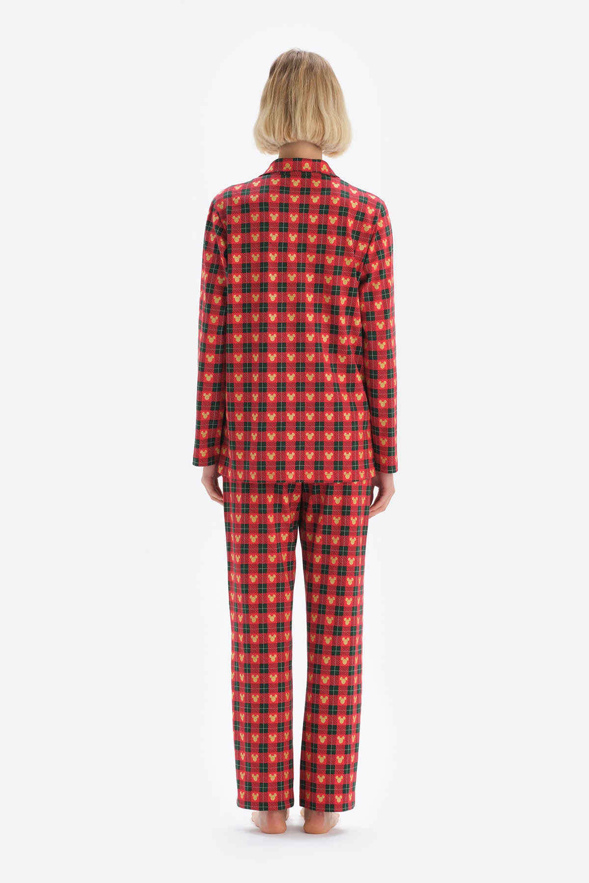 Kırmızı Gömlek Yaka Minnie Mouse Baskılı Lisanslı Pamuk Pijama Takımı