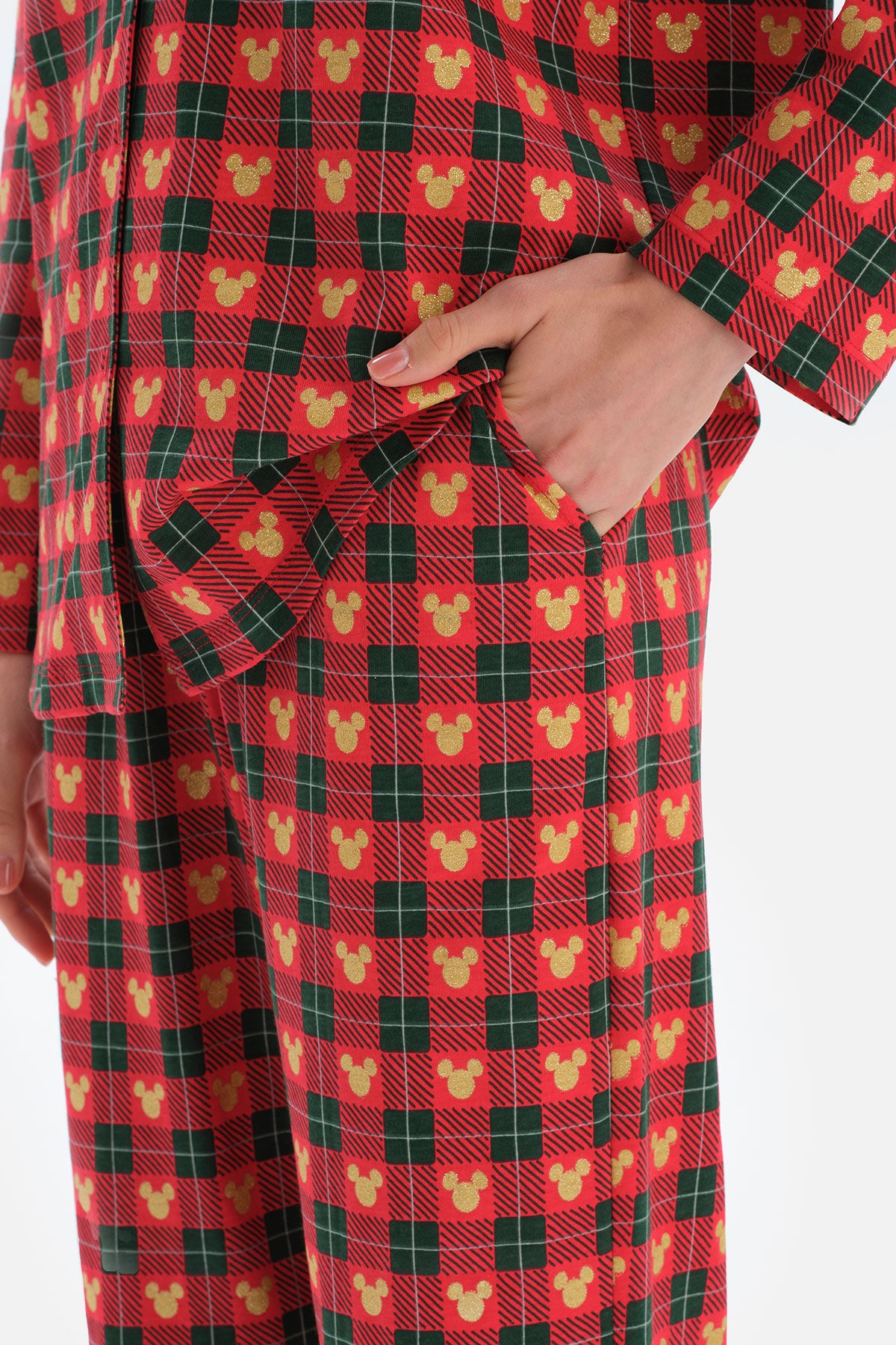 Kırmızı Gömlek Yaka Minnie Mouse Baskılı Lisanslı Pamuk Pijama Takımı