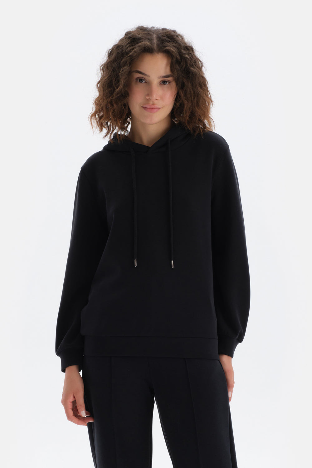 Black HOODED BASIC SWEATSHIRT