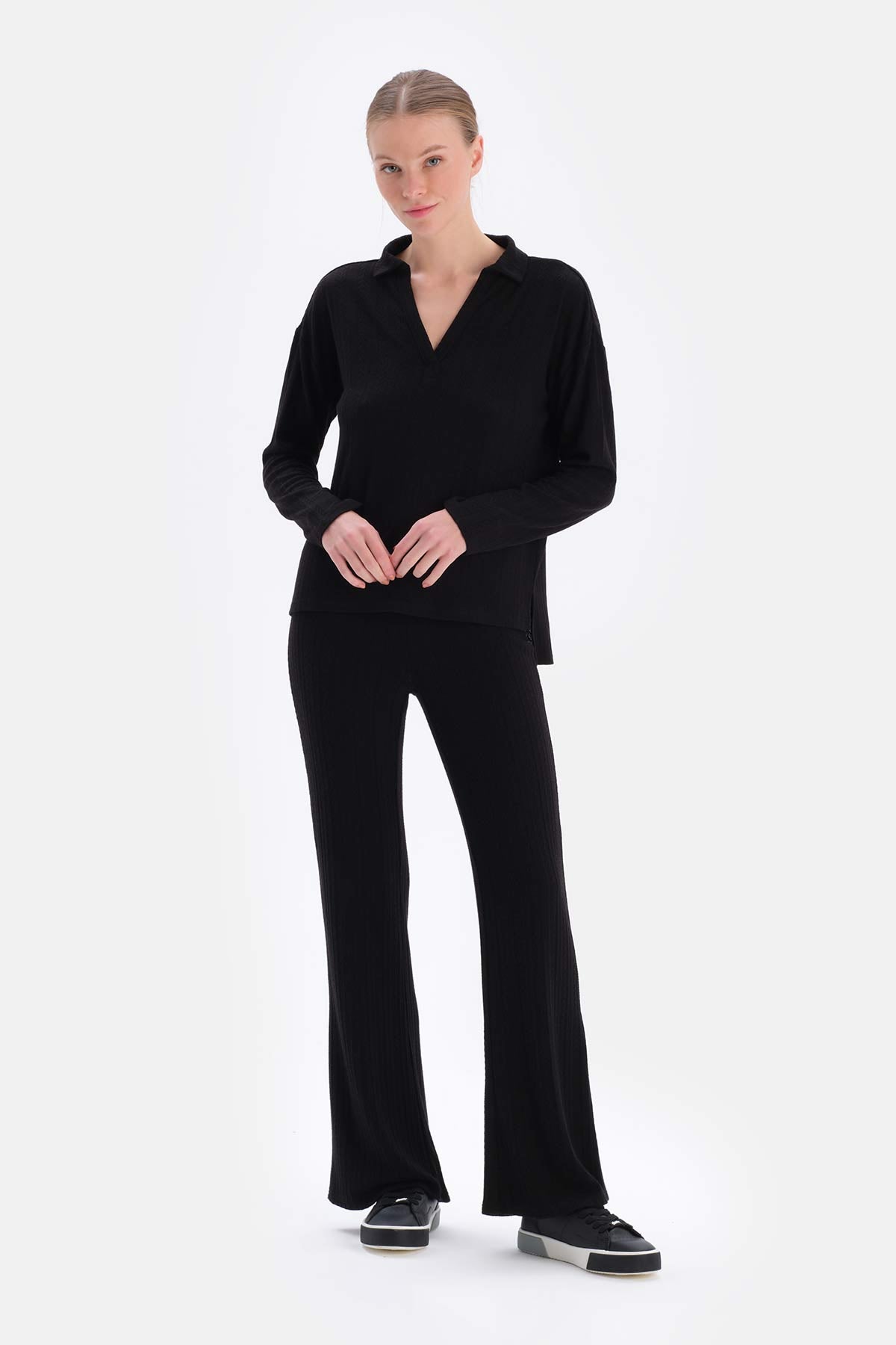 Black WIDE LEG TRACKSUIT BOTTOM