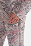 MULTICOLOR SHIRT COLLAR PAISLEY PATTERN KNITTED PAJAMAS SUIT