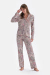 MULTICOLOR SHIRT COLLAR PAISLEY PATTERN KNITTED PAJAMAS SUIT