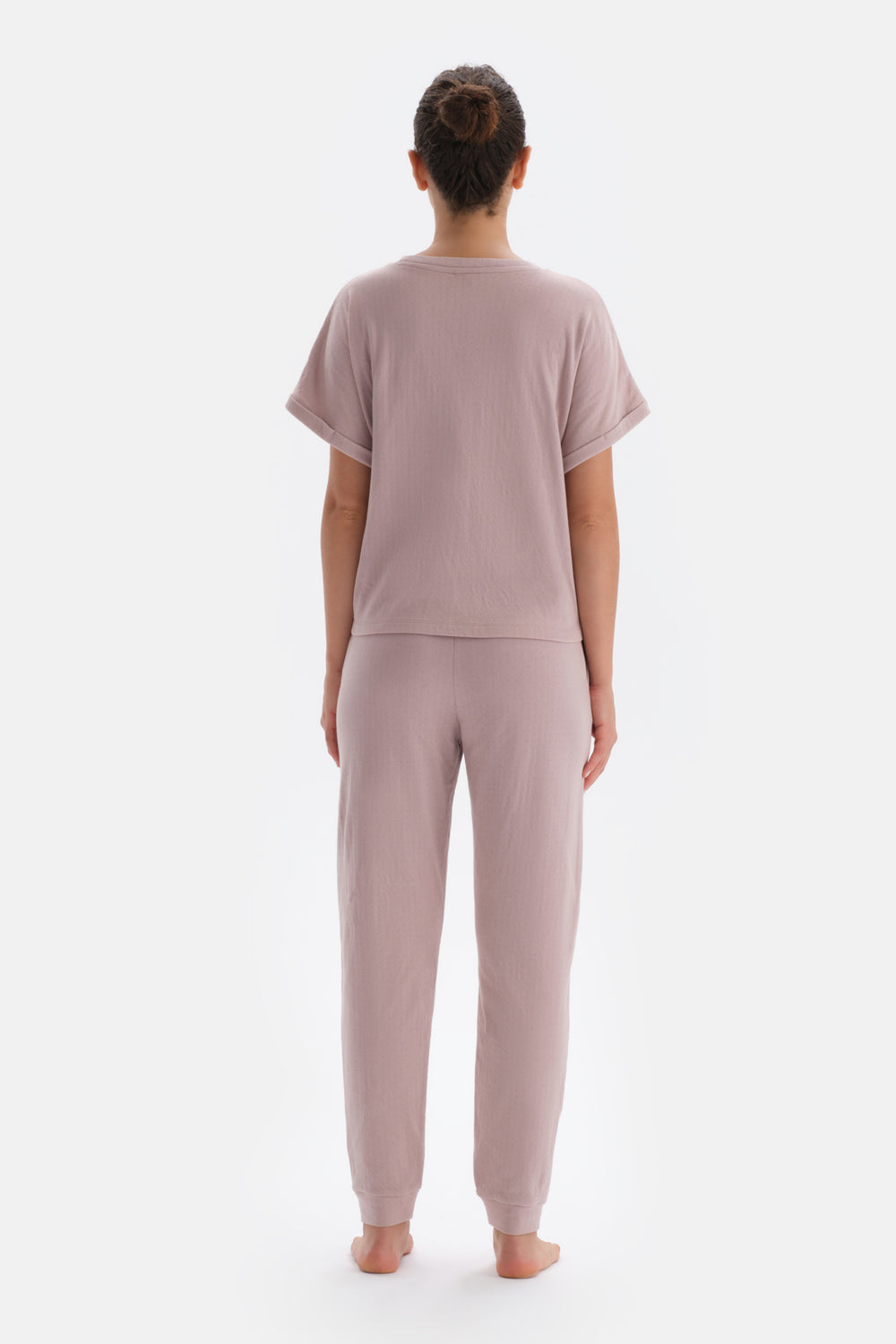 Light Pink SHORT SLEEVE OVERSIZED TOP JOGGER LOWER PAJAMAS SUIT