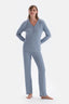 Blue RIBBED VISCOSE KNITTED PAJAMAS SET