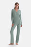 Green RIBBED VISCOSE KNITTED PAJAMAS SET