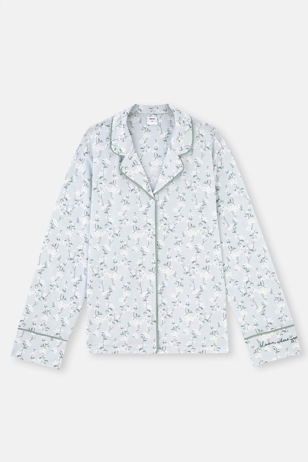 Turquoise SHIRT COLLAR FLORAL PATTERNED KNITTED PAJAMAS SUIT