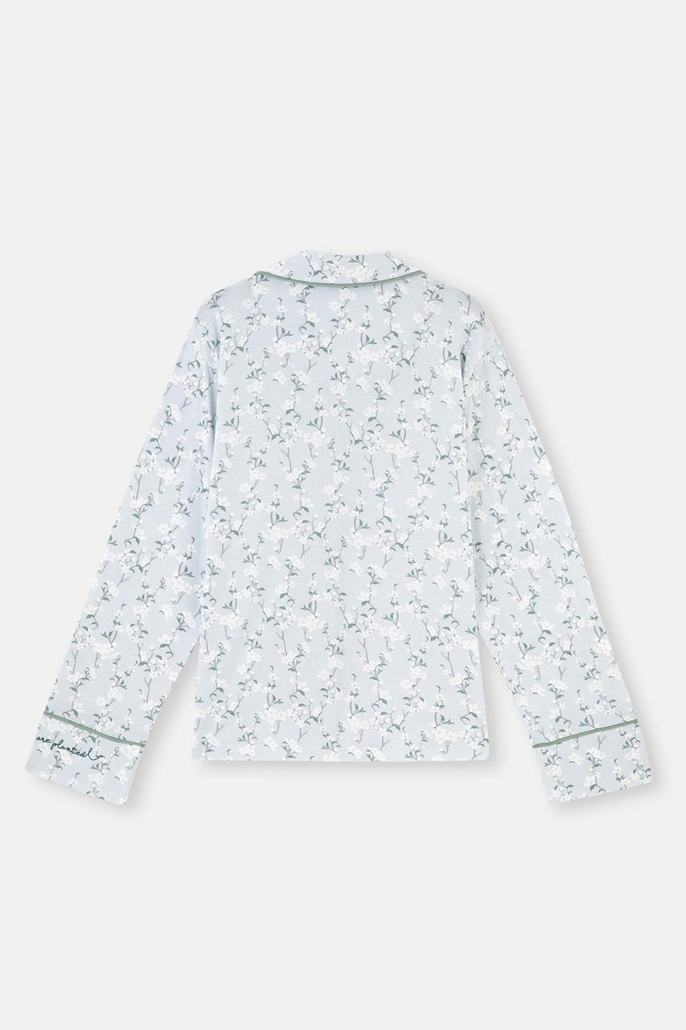 Turquoise SHIRT COLLAR FLORAL PATTERNED KNITTED PAJAMAS SUIT