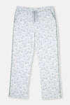 Turquoise SHIRT COLLAR FLORAL PATTERNED KNITTED PAJAMAS SUIT