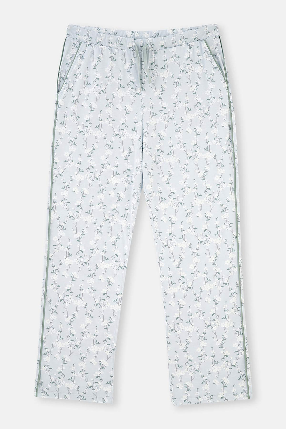 Turquoise SHIRT COLLAR FLORAL PATTERNED KNITTED PAJAMAS SUIT