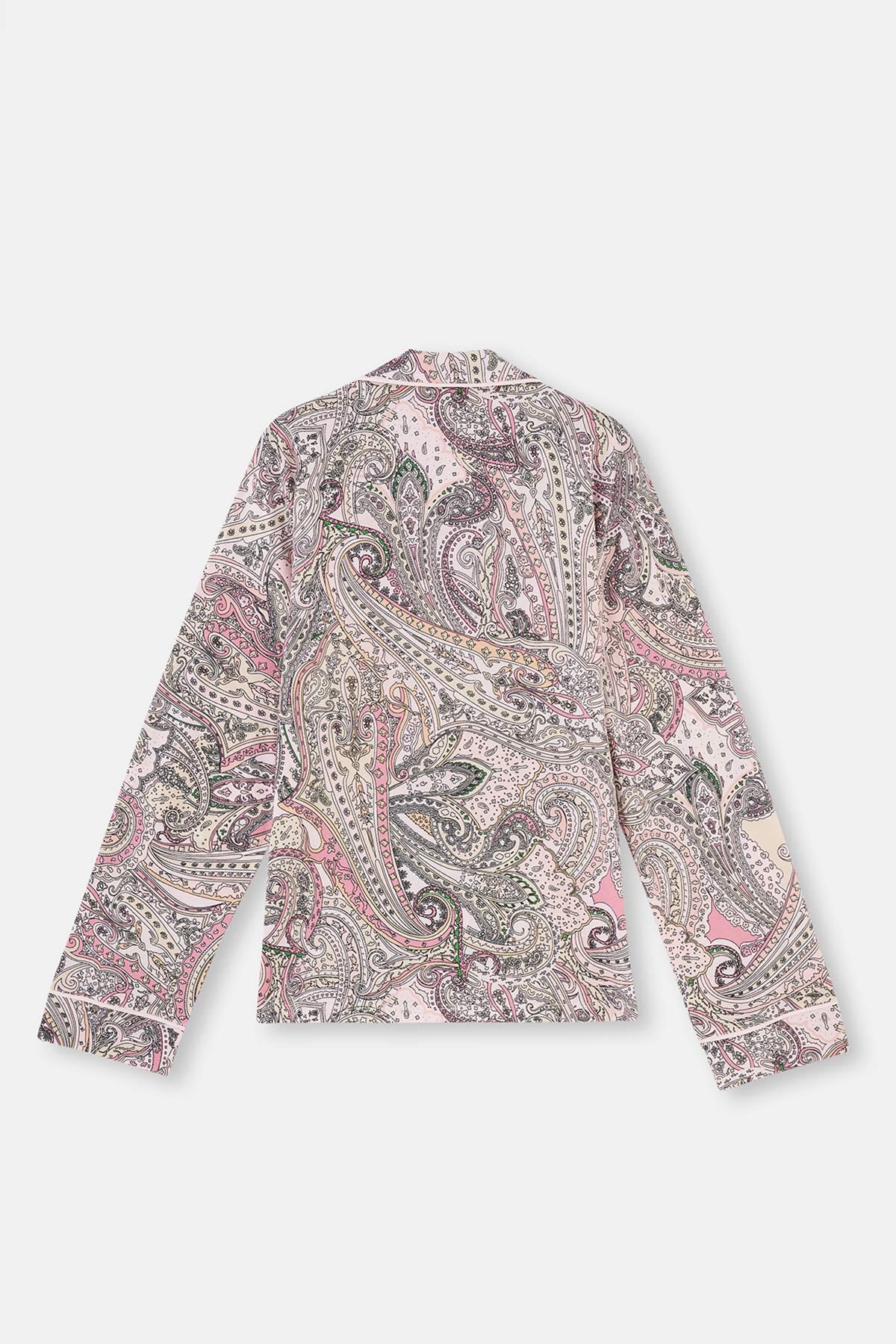 MULTICOLOR SHIRT COLLAR PAISLEY PATTERN KNITTED PAJAMAS SUIT