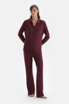 Bordeaux BASIC COTTON MODAL SHIRT PANTS KNITTED PAJAMAS SUIT