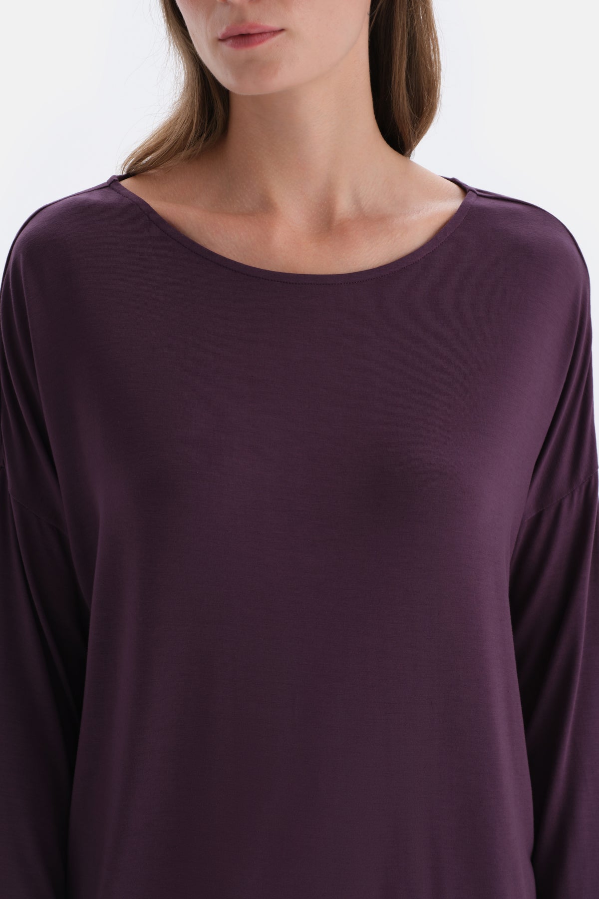 Purple BOAT NECK LONG SLEEVE COTTON MODAL KNITTED PAJAMAS SUIT