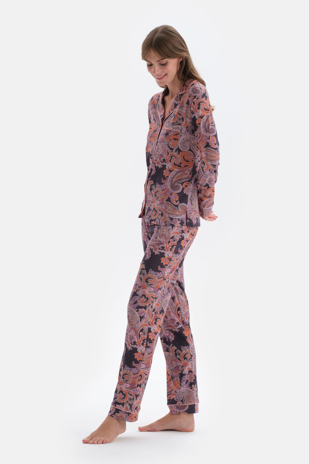 MULTICOLOR PATTERNED SHIRT TROUSERS PAJAMAS SUIT