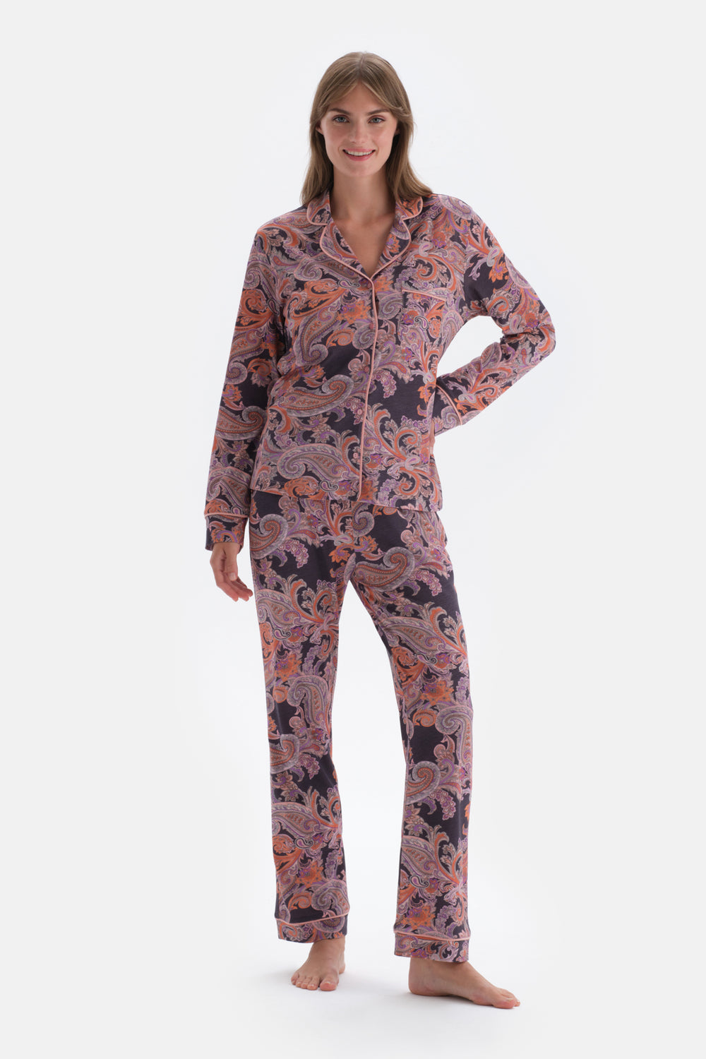 MULTICOLOR PATTERNED SHIRT TROUSERS PAJAMAS SUIT