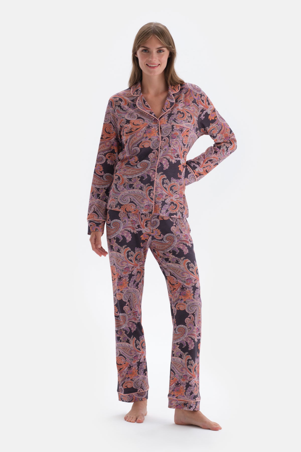 MULTICOLOR PATTERNED SHIRT TROUSERS PAJAMAS SUIT