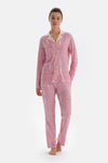 Pink SIZE PRINTED SHIRT PANTS PAJAMAS SUIT