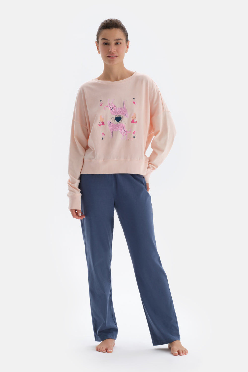 Salmon ANIMAL PRINT DETAILED LONG SLEEVE PAJAMAS SUIT
