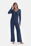 Indigo Ribli Kaşkorse Yuvarlak Yaka Örme Pijama Takımı