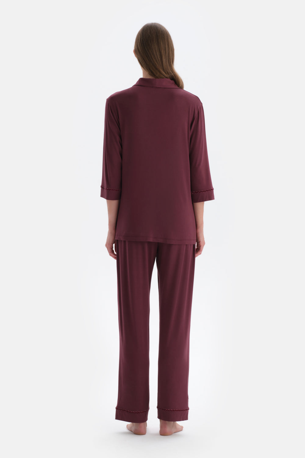 Bordeaux VELVET STRIP DETAILED SHIRT PANTS PAJAMAS SUIT