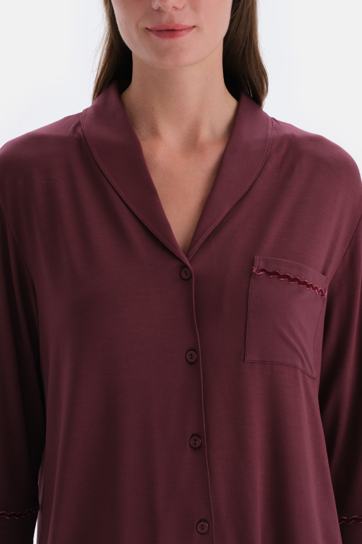 Bordeaux VELVET STRIP DETAILED SHIRT PANTS PAJAMAS SUIT