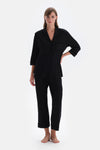 Black VELVET STRIP DETAILED SHIRT PANTS PAJAMAS SUIT