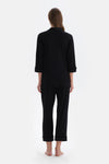 Black VELVET STRIP DETAILED SHIRT PANTS PAJAMAS SUIT