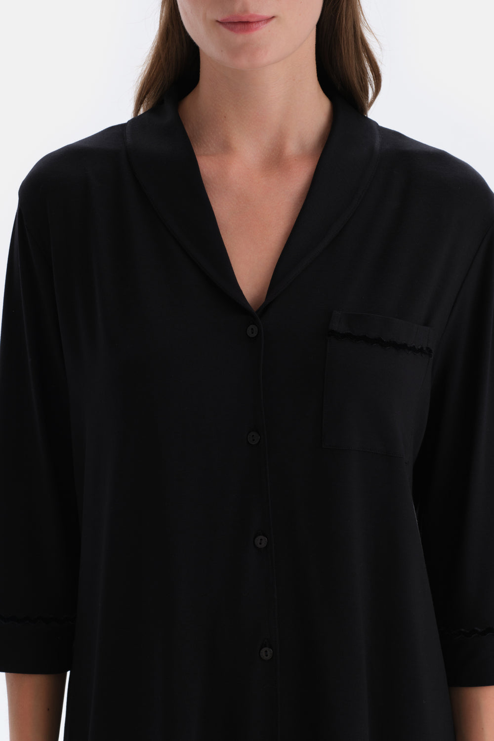 Black VELVET STRIP DETAILED SHIRT PANTS PAJAMAS SUIT